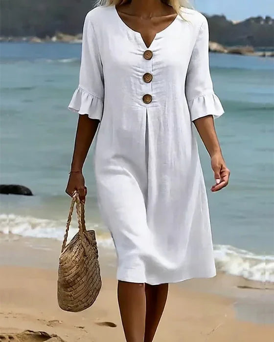 Vanesaâ„¢ | Robe TexturÃ©e Ã  Manches Bouffantes et Boutons