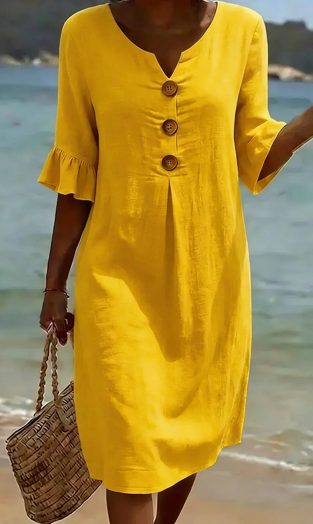 Vanesaâ„¢ | Robe TexturÃ©e Ã  Manches Bouffantes et Boutons