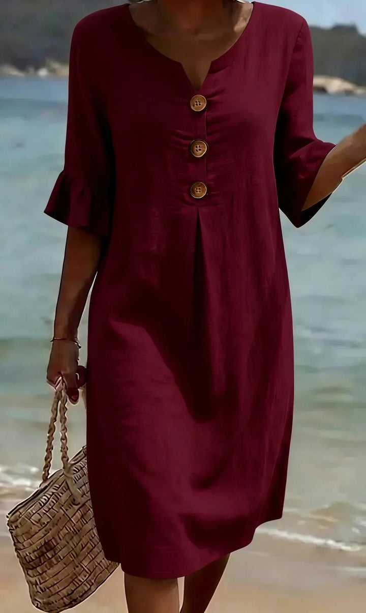 Vanesaâ„¢ | Robe TexturÃ©e Ã  Manches Bouffantes et Boutons