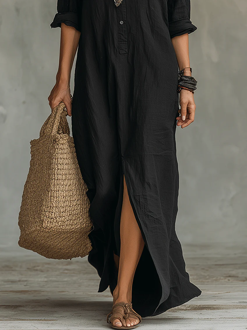 Soline | Robe Longue Noire BoutonnÃ©e