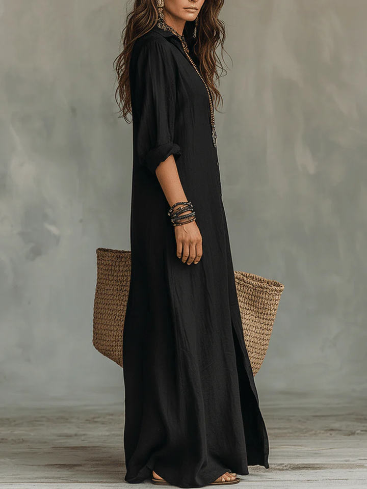 Soline | Robe Longue Noire BoutonnÃ©e