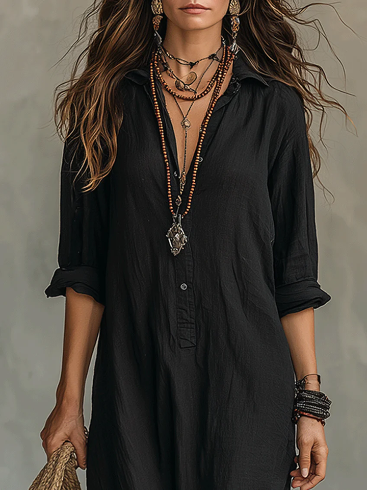 Soline | Robe Longue Noire BoutonnÃ©e