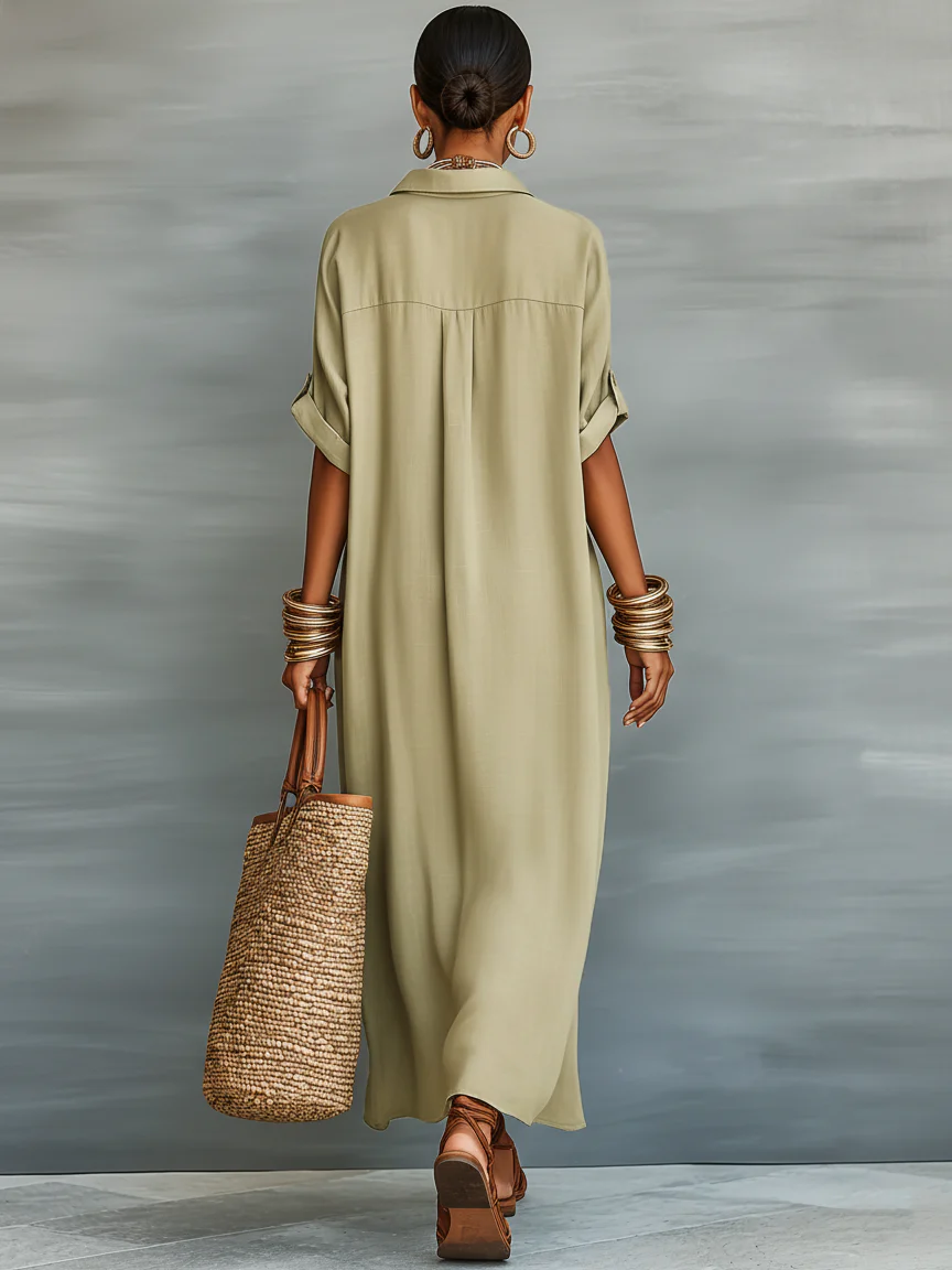 Manelle | Robe Longue Vert Olive Minimaliste