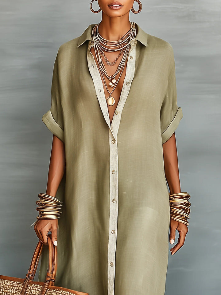Manelle | Robe Longue Vert Olive Minimaliste