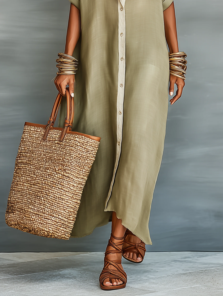 Manelle | Robe Longue Vert Olive Minimaliste