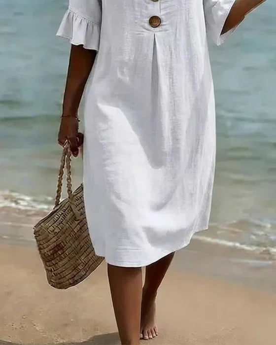 Vanesaâ„¢ | Robe TexturÃ©e Ã  Manches Bouffantes et Boutons