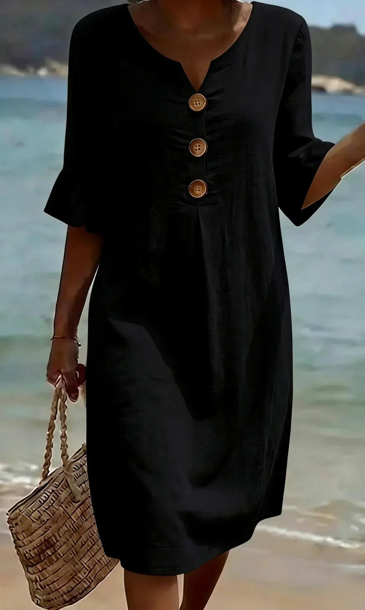 Vanesaâ„¢ | Robe TexturÃ©e Ã  Manches Bouffantes et Boutons