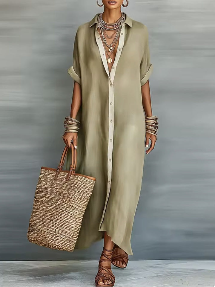 Manelle | Robe Longue Vert Olive Minimaliste