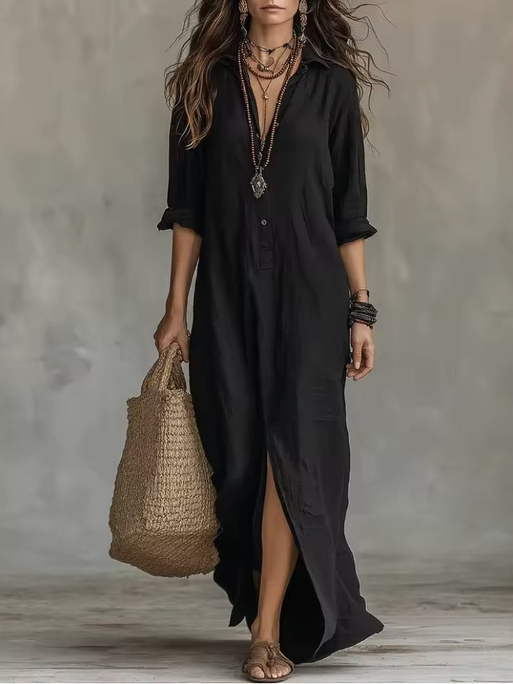 Soline | Robe Longue Noire BoutonnÃ©e